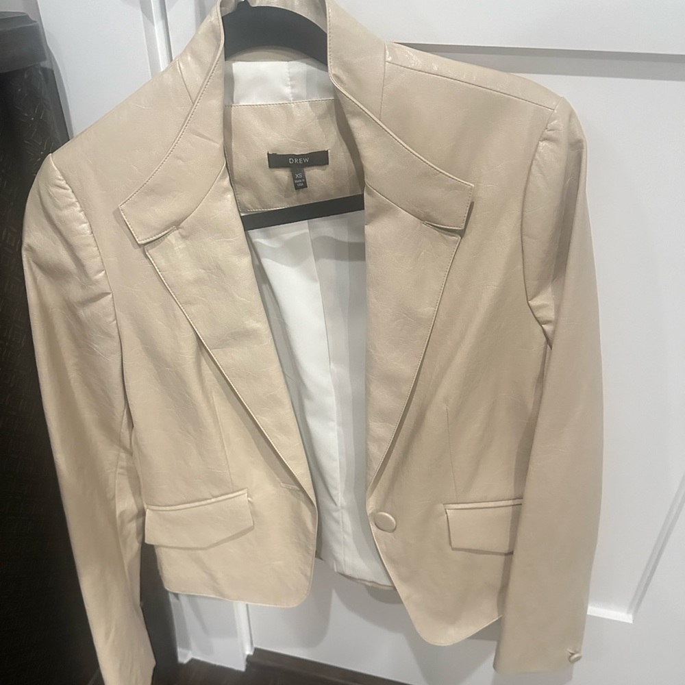 Drew Size XS Faux leather creme colored blazer